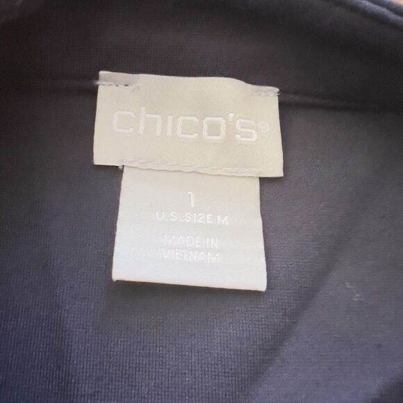 Chico’s Tunic Size 1 (M) Navy Blue Ponte Faux Suede Button Sleeves - Picture 4 of 9